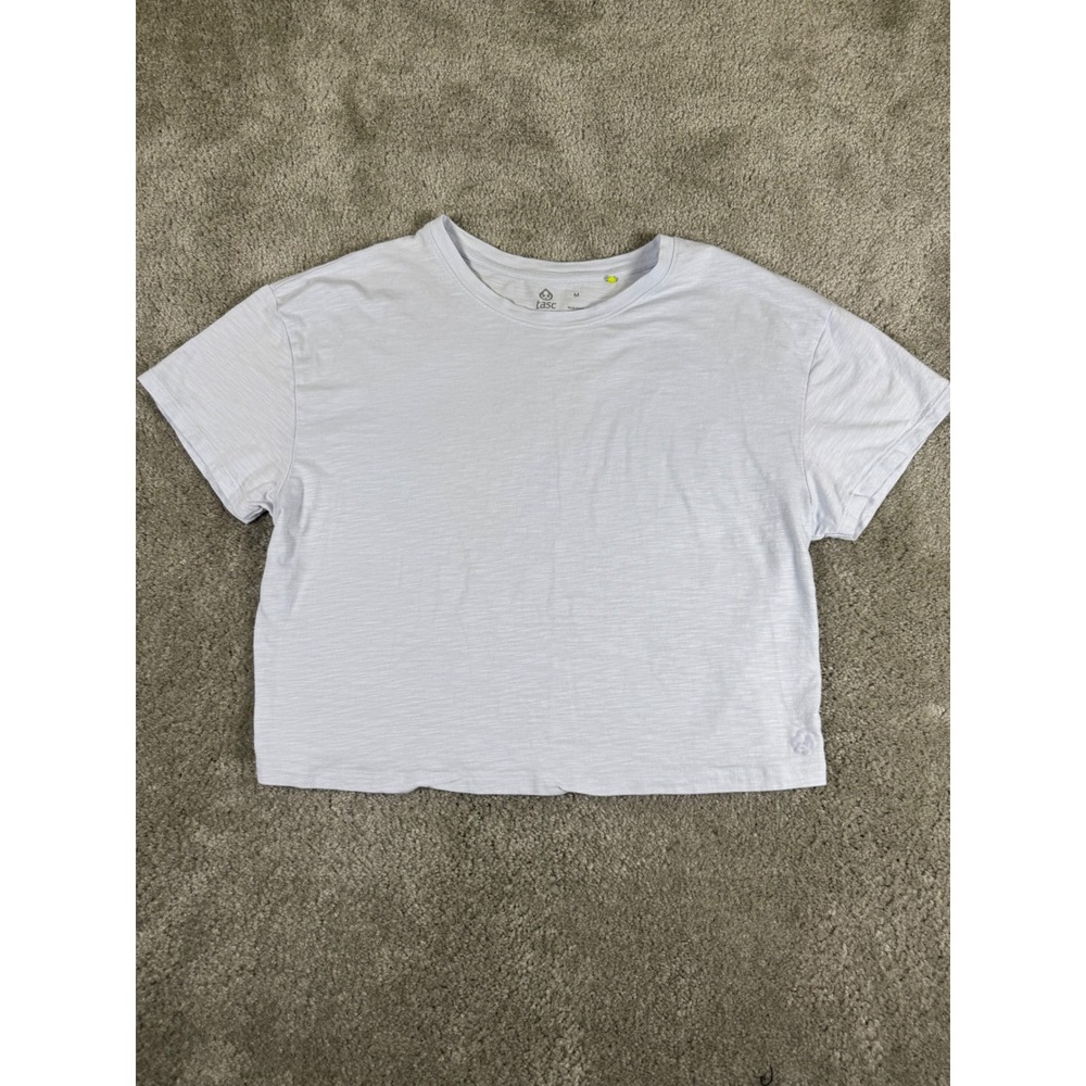 Tasc Performance Womens Medium Light Blue Slub Knit Cropped T-Shirt Activewear
